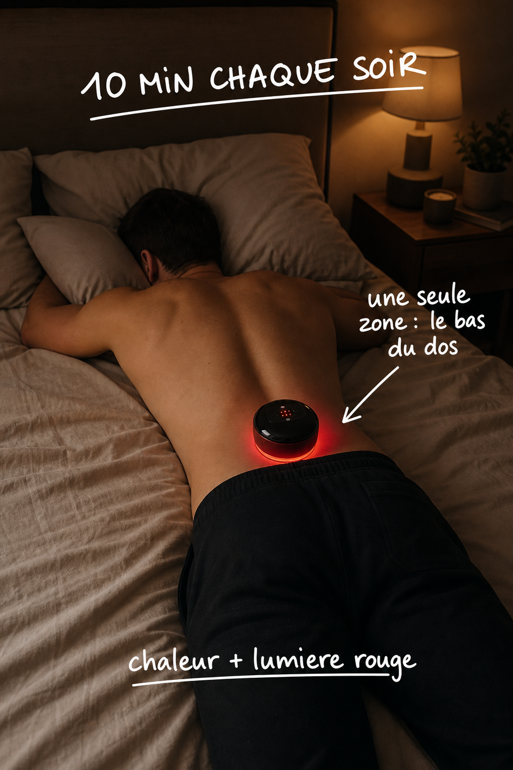 Gros plan macro d'un doigt réglant l'intensité de l'appareil, afficheur LED affichant le niveau